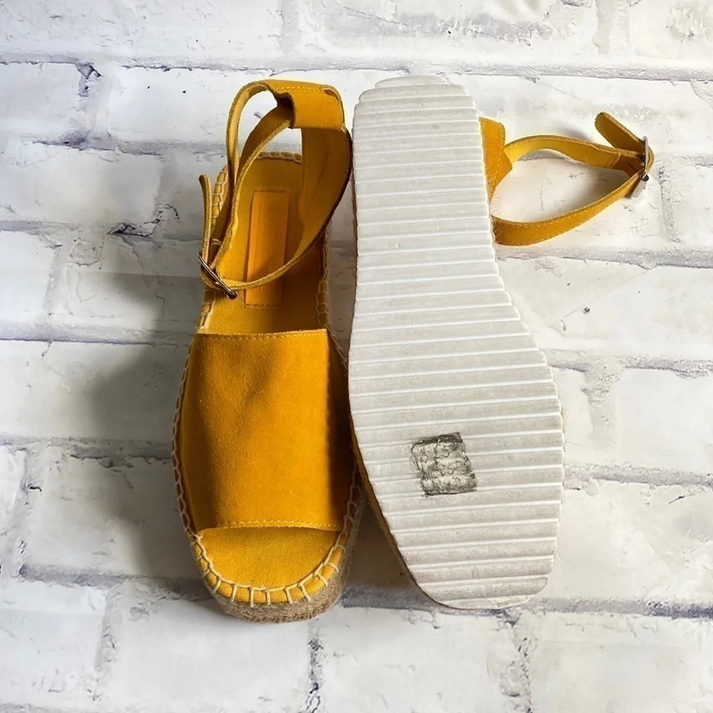 ASOS Mustard yellow strappy suede leather platform espadrille Jacoba size 7
